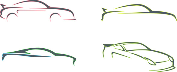 set  of a car silhouette drawing vector logo