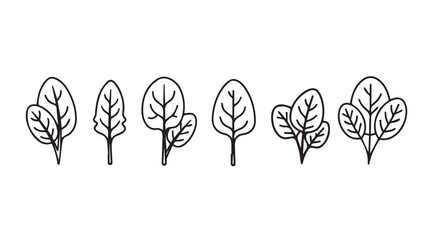 A simple line drawing silhouette of various leafy green plants and spinach silhouette