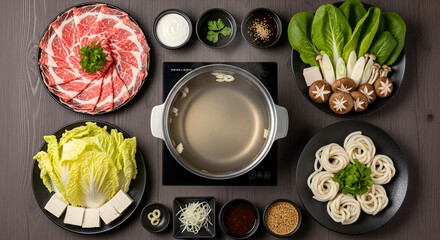 apanese Shabu Shabu Hotpot with Fresh Meat Vegetables and Flavorful Broth