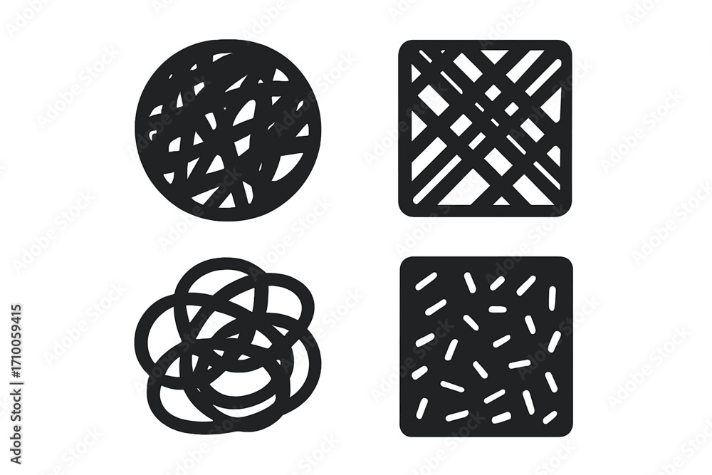 Poster abstract black shapes representing various patterns and textures in a creative design composition