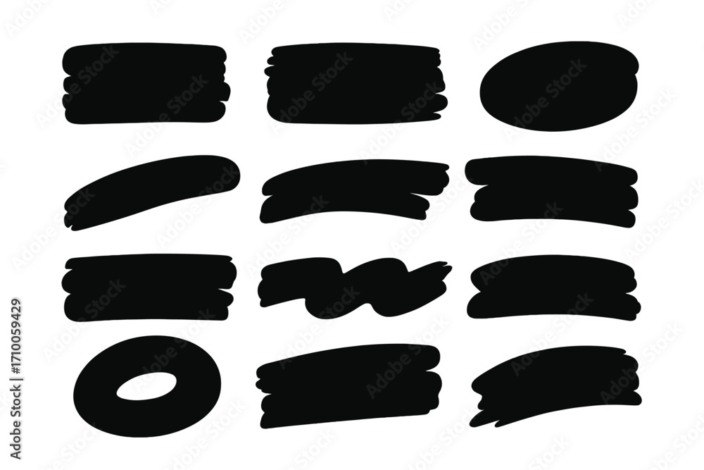 Poster black brush stroke shapes for creative design and artistic projects in various styles and forms