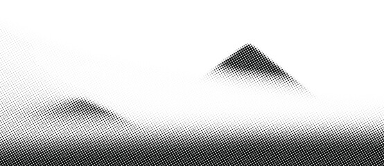 Abstract mountain landscape with black and white dotted texture.