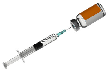 Syringe and vial with medication isolated on transparent background, ready for injection
