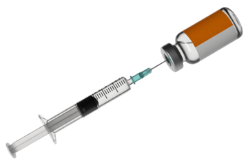 Syringe and vial with medication isolated on transparent background, ready for injection