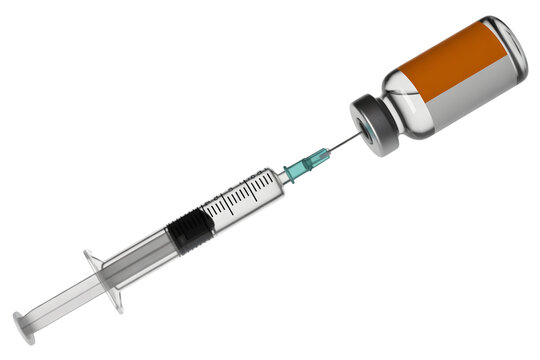 Syringe and vial with medication isolated on transparent background, ready for injection