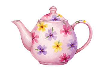Watercolor Pink Floral Teapot Illustration for Tea Time & Home Decor Design | Elegant Spring Kitchenware Artwork