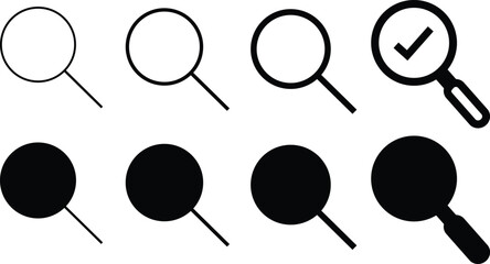 Magnifying glass icon vector isolated white background. loupe sign with check mark, Magnifier or loupe sign, Magnifying glass vector symbol,
