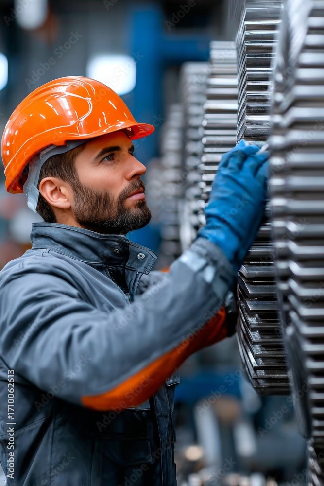 Aufkleber precision mechanic inspecting mechanical components and gears for precision and tight tolerances