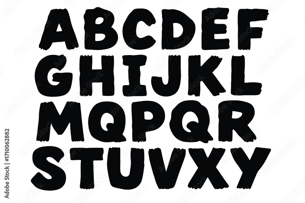 Poster black and white uppercase alphabet letters displayed in a bold and artistic style on a light backgro