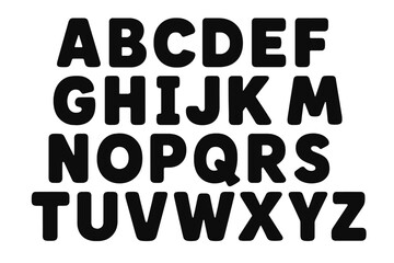 Bold black letters on a white background showcase the complete English alphabet in uppercase and a playful style