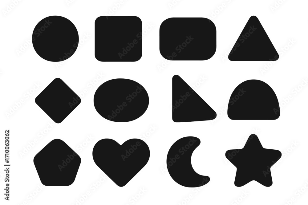 Poster shapes displayed in a grid layout for educational purposes, focusing on basic geometry forms and the