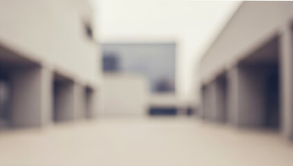 Fototapeta premium Abstract blurred view of modern buildings with geometric shapes and neutral colors, presenting layered perspectives, muted textures, and urban minimalism.