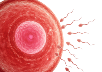Sperm fertilizing an egg cell, illustrating the beginning of life isolated on transparent background
