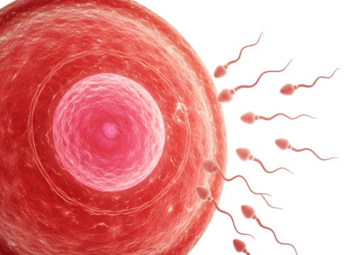 Sperm fertilizing an egg cell, illustrating the beginning of life isolated on transparent background