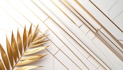 Gold leaf on white geometric background