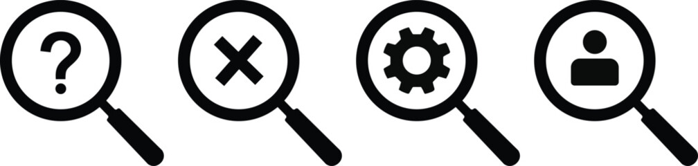 Simple black and white magnifying glass icon, Magnifying Glass design icon vector illustration, Magnifying glass icon symbol,
