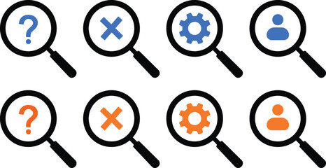 Simple black and white magnifying glass icon, Magnifying Glass design icon vector illustration, Magnifying glass icon symbol,
