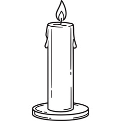 Drawn candle with dripping wax isolated on white background