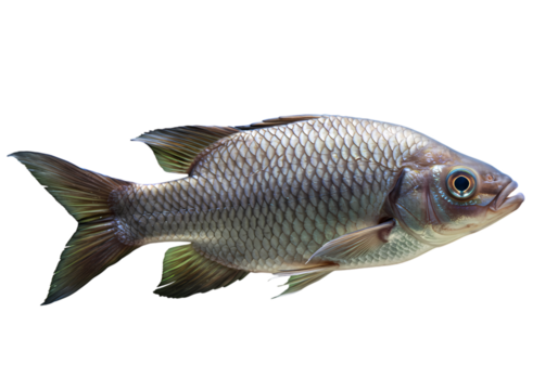 Freshwater Carp Detailed View: Aquatic Animal Isolated on Pure White for Culinary, Nature, and Educational Applications