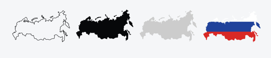 Russia map vector set. russia map flag icons collection. Map of Russia with the National Flag.
