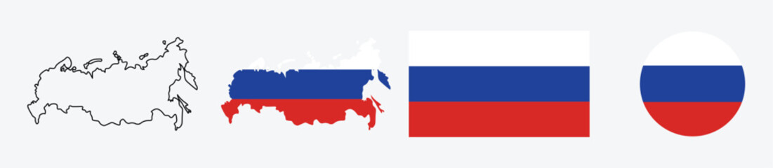   Map of Russia with the National Flag. National flag or russia map.
