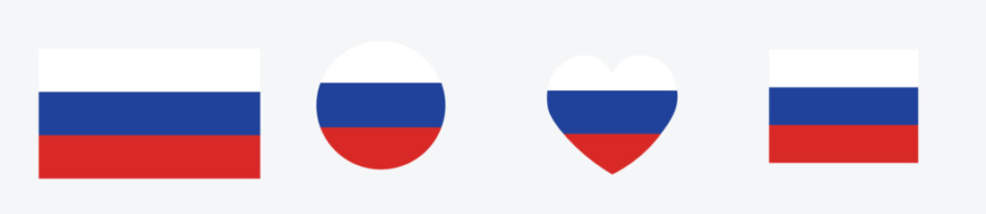Russia flag symbols. National flag icon. The national flag of Russia. Round, square, waving 