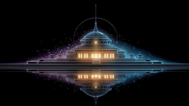 Futuristic Architecture Under Starry Sky with Tech Feel