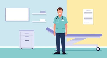 Medical professional in a clinic setting ready to assist patients with care and compassion.