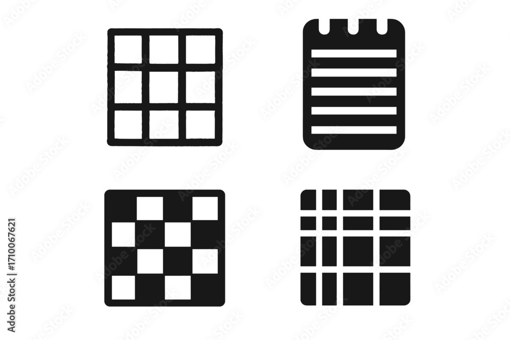 Poster various simple grid patterns on a clean white background showcasing design options for creative proj