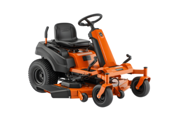 Orange zero turn lawn mower isolated on transparent background for landscaping