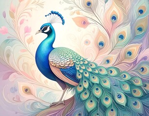 Colorful Peacock Art Deco Style