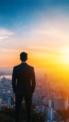 Fototapeta premium Dynamic Entrepreneur Strategically Planning Urban Expansion and Innovative Growth for Future Success