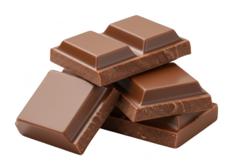 Delicious milk chocolate bar pieces stacked together ready for indulgence and baking transparent background