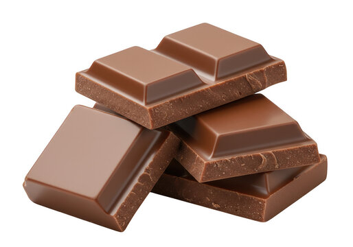 Delicious milk chocolate bar pieces stacked together ready for indulgence and baking transparent background