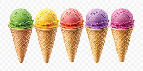 realistic 3d colorful vanilla ice cream scoop set in different style isolated on transparent background 