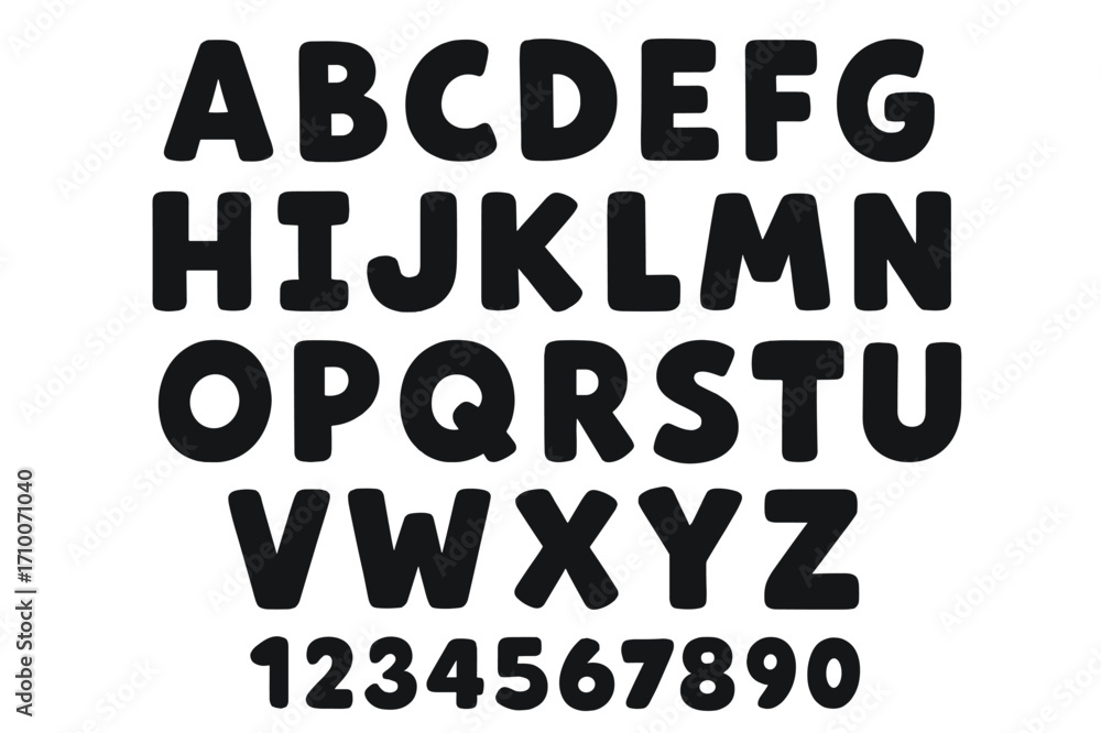 Aufkleber bold uppercase letters and numbers layout featuring a playful, chunky font for creative projects and
