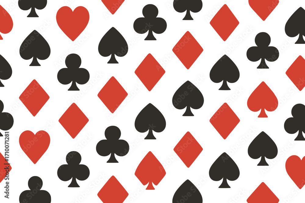 Poster colorful playing card patterns in red and black create a vibrant design suitable for games and decor