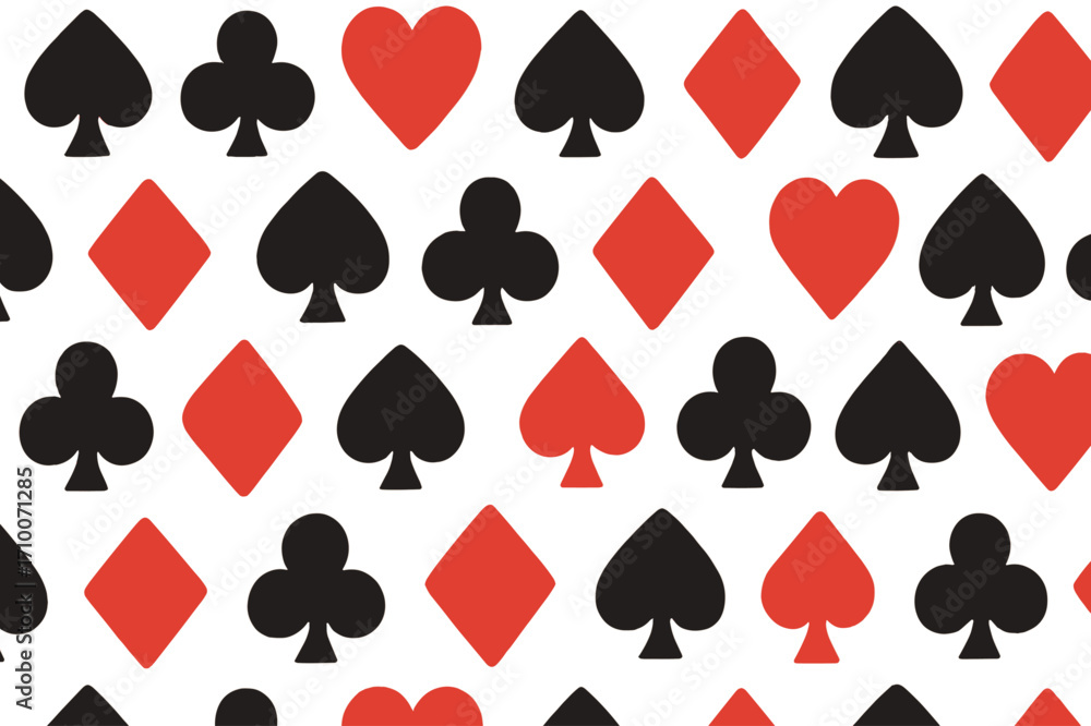 Poster colorful pattern of playing card symbols in black and red on a white background
