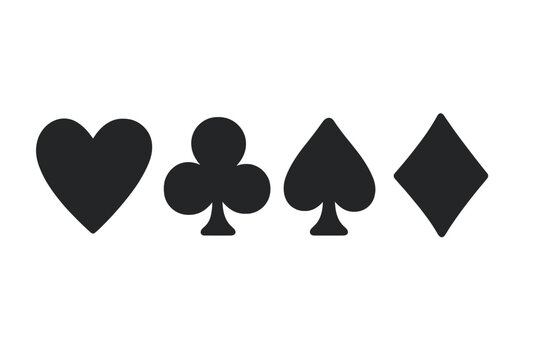 Playing card suits displayed in bold black silhouettes on a white background for a clean and striking visual