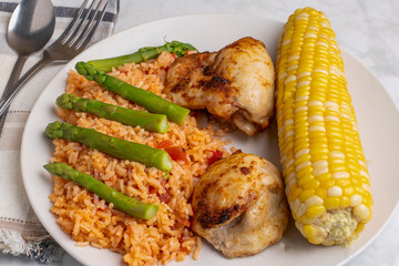 chicken thighs with rice and asparagus