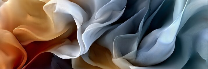 Abstract Gradient Waves Texture with Flowing Silk Fabric Design in Vibrant Orange, Blue, and White