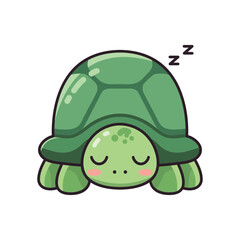 Cute sleeping green turtle mascot flat design cartoon character vector