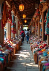 Naklejka premium Vibrant Artisan Market Exchange Colorful Handmade Goods Craftsmanship Diversity Cultural Experience