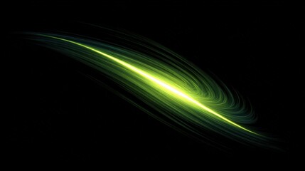 A vibrant green spiral light streaking across a dark background, creating a sense of motion and energy.