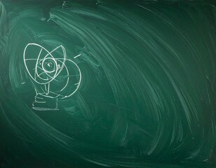 Whimsical Chalk Drawing on Green Blackboard Surface with Swirling Textures