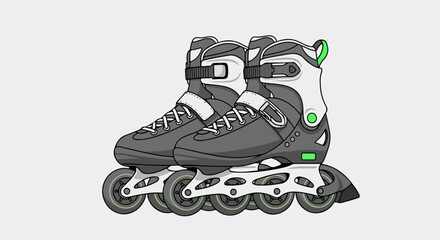 Inline skates for healthy lifestyle, sport item. Inline skates are shown in detail, outlining their components and aesthetic appeal. Consider concept inline skates for active recreation, fitness,
