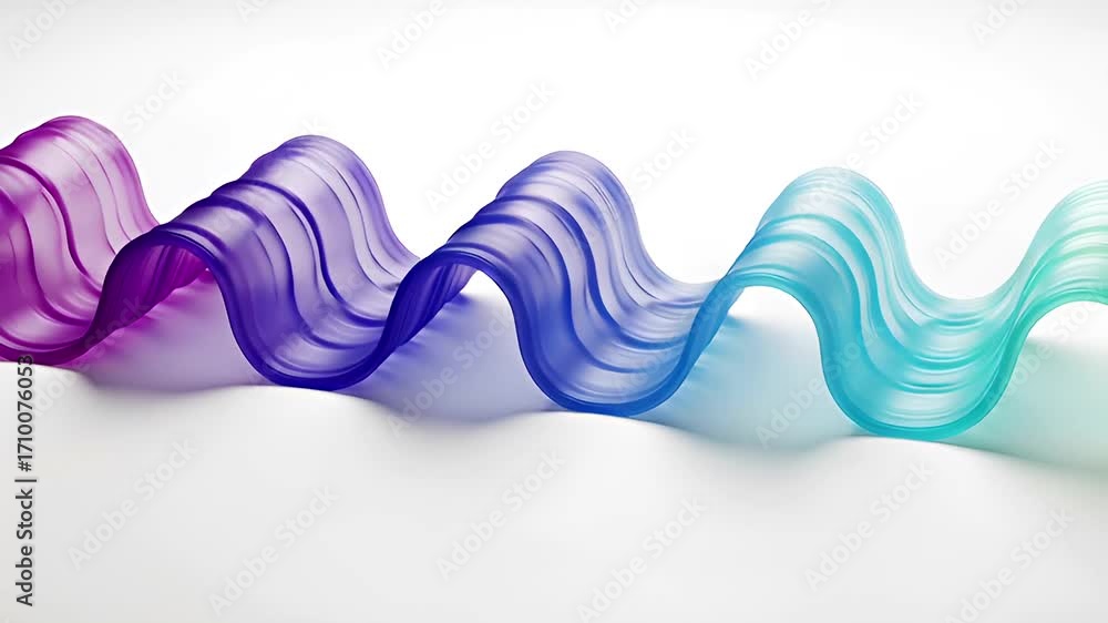 Poster abstract animation of a wavy colored ribbon moving seamlessly across a white surface