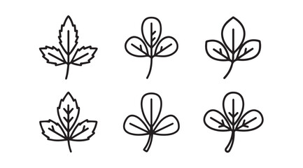 Six hand drawn botanical leaf silhouettes in a simple outline style