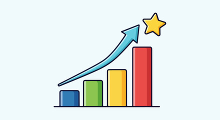 Progress chart showcases business growth with colorful columns and upward arrow, demonstrating achievement and positive trends, Progress chart symbolizes development,