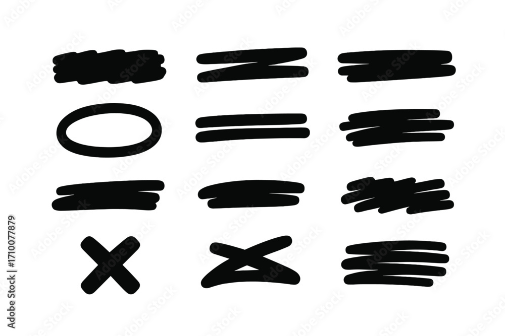 Aufkleber black ink lines and shapes arranged in a grid pattern for creative design applications